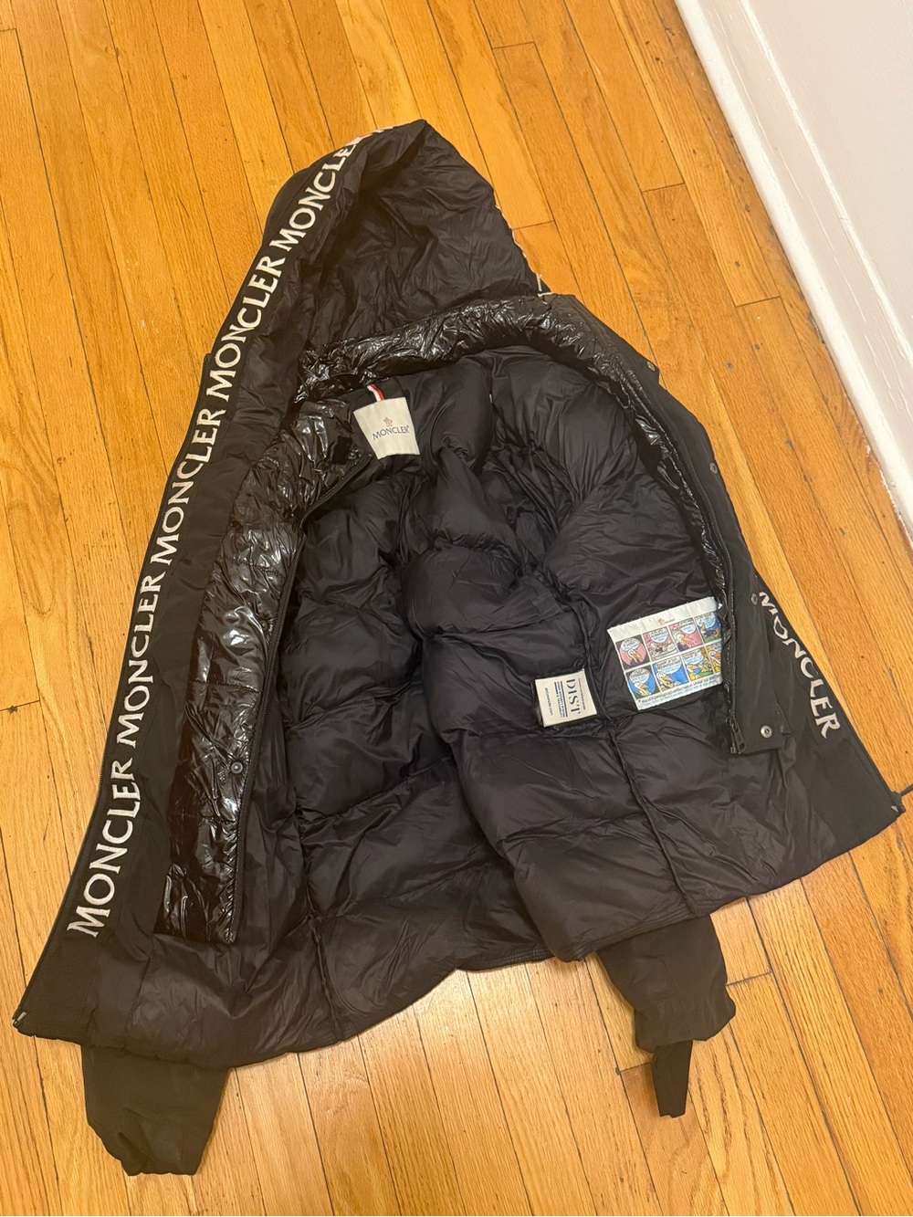 Moncler Black Hooded Quilted Down Puffer Jacket with Logo Trim